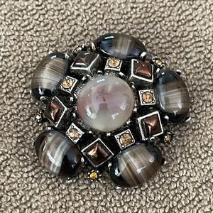 Gerard Yosca Brooch Pin Earthtones Stones Silver Tone